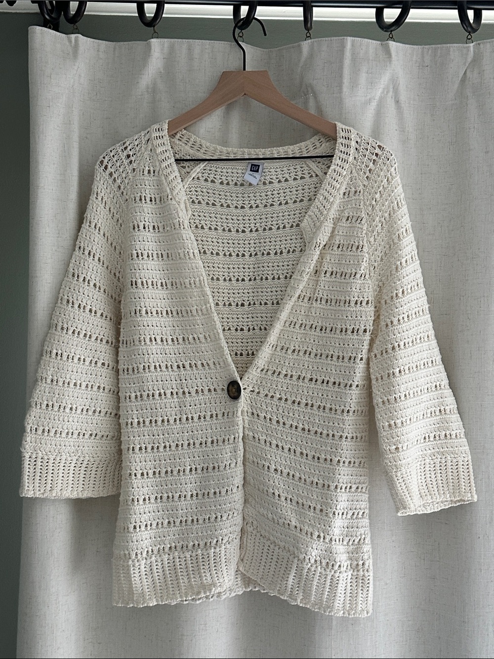 Gap Crochet Knit Cardigan Cotton Wool Angora Blend Neutral Open Weave Size L